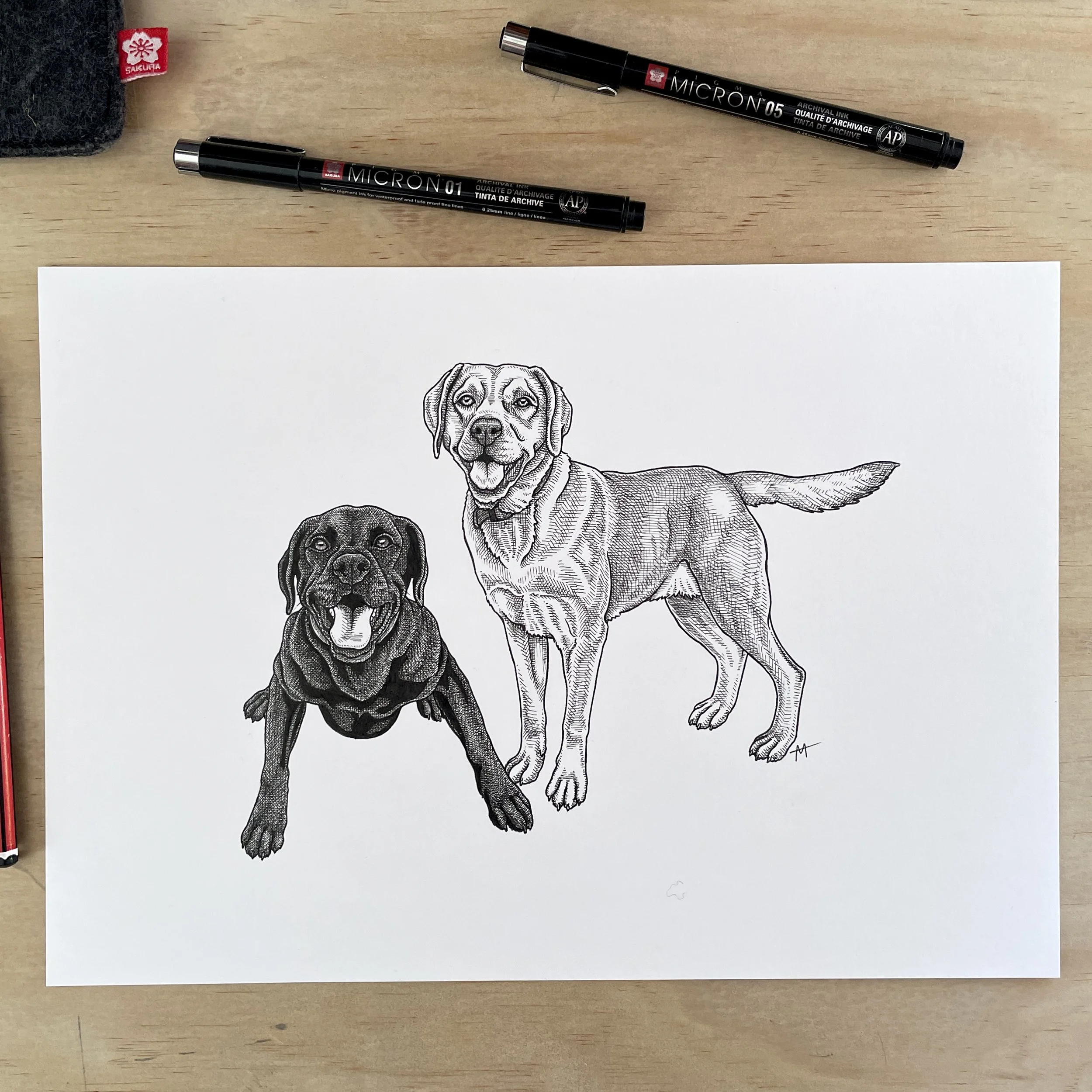 Drake & Sadie 🐾 A4 Ink Drawing 