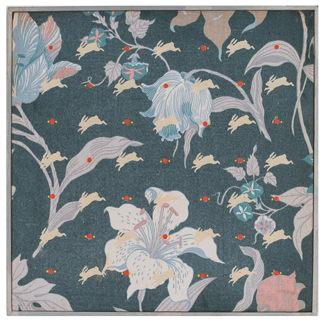 Recurring Small Forms #17, Acrylic on canvas with painted strip frame, 16.5" x 16.5"" 1982, signed Charlotte Cain verso