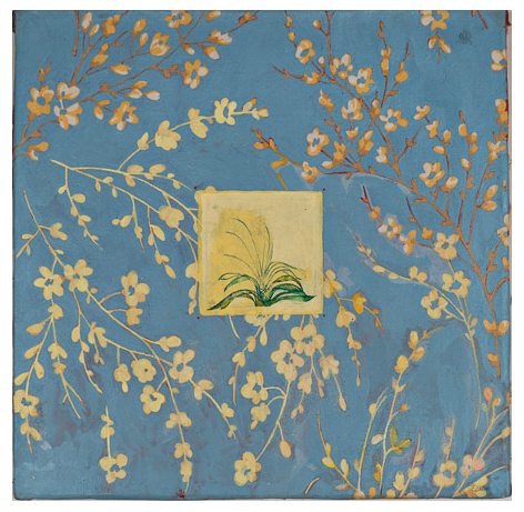 Untitled [Kafir Lily], Acrylic on printed fabric, 16" x 16," 1985c, signed C. Cain