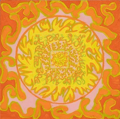 untitled, acrylic on board, 6.95"x 6.95," c 1966-7,signed C. Cain verso