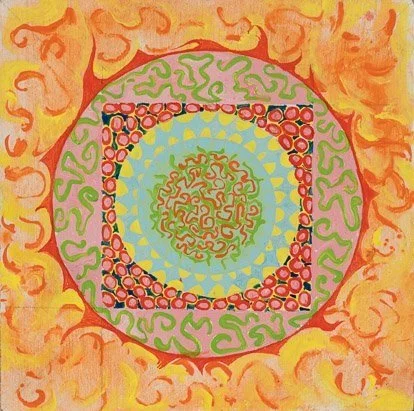 untitled, acrylic on board, 5.95" x 5.95," c 1967-1968, signed C. Cain verso