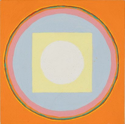 untitled, acrylic on board, 4" x 4.05," c 1968, signed C. Cain verso