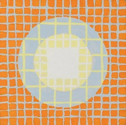 untitled, acrylic on Board, 4.o5" x 4.05," c 1968, signed C. Cain verso