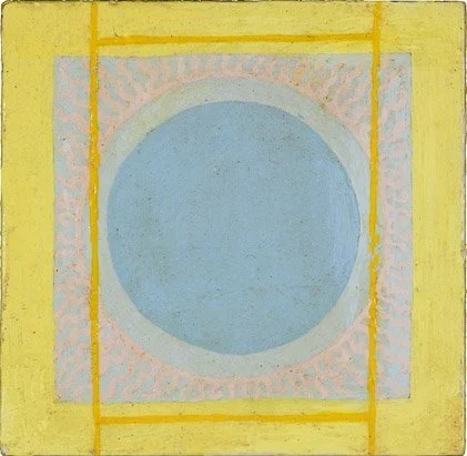 untitled., acrylic on masonite, 3.05" x 3.1," c 1968, signed C. Cain verso