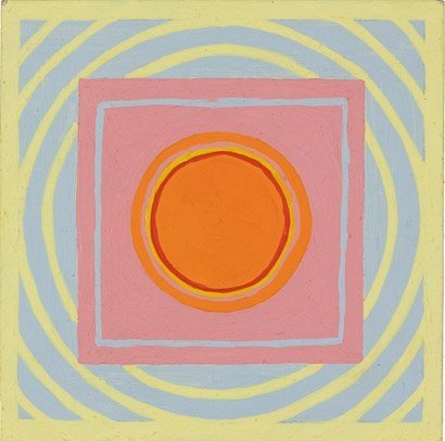 untitled, acrylic on board, 4" x 4.05," c 1968, signed C. Cain verso
