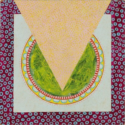 untitled, acrylic on masonite, 8" x 8," c 1968, signed C. Cain verso