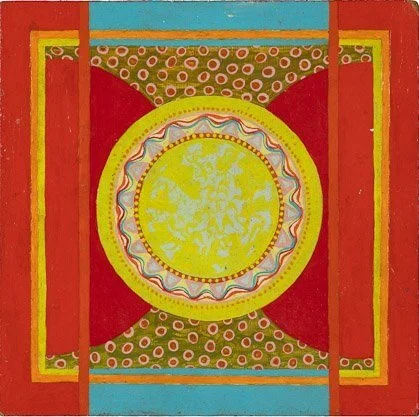 untitled, acrylic on masonite, 8" x 8," c 1968, signed C. Cain verso