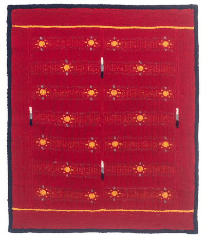 Solstice Suns, Machine knitted hanging laminated with Rhoplex to canvas, 30.5" x 26," 1984, Charlotte Cain