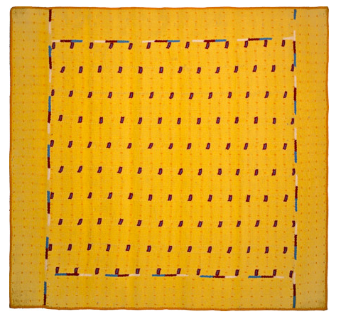 Yellow Tie, Machine Knitted Wool laminated with Rhoplex to Canvas, 5.5'c??? x 5'c????, 1978c???, signed Charlotte Cain verso