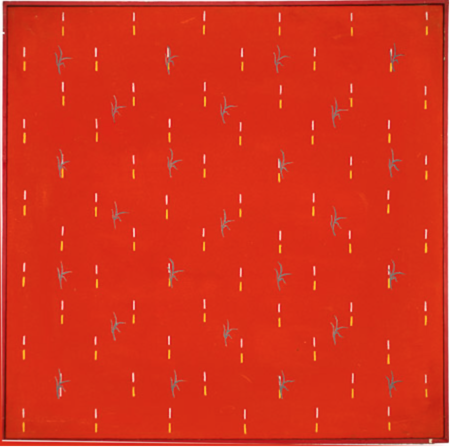 Untitled, Acrylic on stretched canvas with painted strip frame, 24.5" x 24.5," 1982, signed Charlotte Cain on back