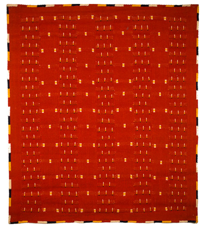 Raining of Arrows IV ???, Machine knitted wool laminated with Rhoplex to canvas, 48" x 41," 1979c??, signed Charlotte Cain verso