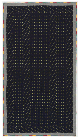Christmas Banner, Machine knitted hanging laminated with Rhoplex to canvas, 82.5" x 19," 1979