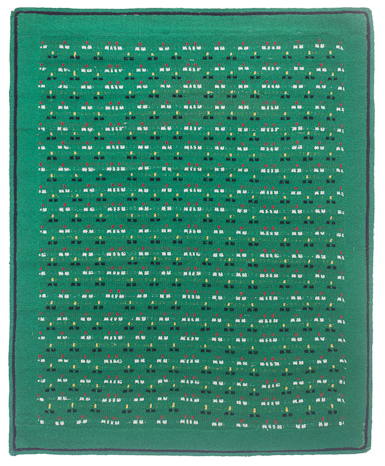 Littlefield -Green #3, Machine Knitted Wool Hanging laminated with Rhoplex to canvas, 42" x 34," 1981, Charlotte Cain. Condition good