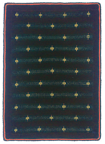 Navy Pattern, Machine knitted hanging laminated with Rhoplex to canvas, 35.5" x 25," 1 tinymoth hole, edges fraayed