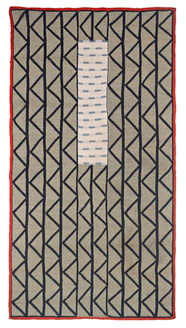 Red, Tan and Black, Machine knitted hanging laminated with Rhoplex to canvas, 60.5" x 32, 1979, signed Charlotte Cain verso Some moth damage in tan??