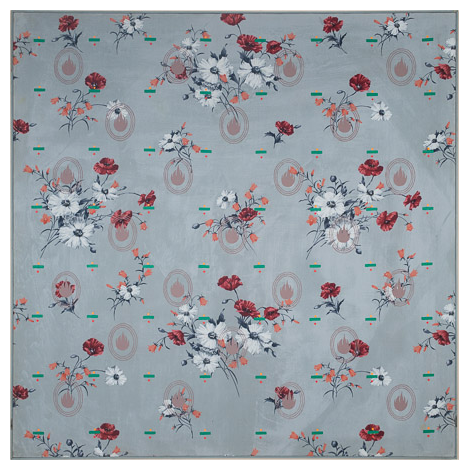 Infinite Pattern Series #13, Acrylic on canvas with painted strip frame, 60.5" x 60.5," 1981 signed on back, Charlotte Cain