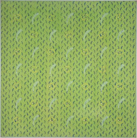 recurring small forms #33, Acrylic on canvas with painted strip frame, 60.5" x 60.5, " 1982 signed on verso
