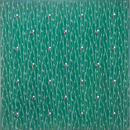 recurring small forms #25, Acrylic on canvas with painted strip frame, 60.5" x 60.5, " 1982 signed  