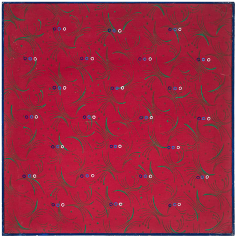 Untitled, Acrylic on stretched canvas with painted strip frame, 24.5" x 24.5," 1982c, signed C. Cain
