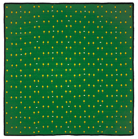 Green Sparkling, Machine knitted wool laminated to canvas, 50.75 x 52.5, 1979, One hole in green Bouclet (ORP), Purple Black Edges somewhat frayed (ORP) copy.jpg