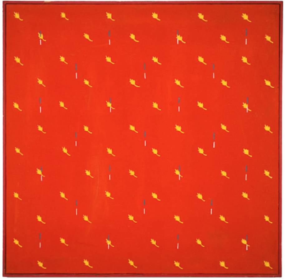 Untitled, Acrylic on stretched canvas with painted strip frame, 24.5" x 24.5," 1982c, signed Charlotte Cain on back