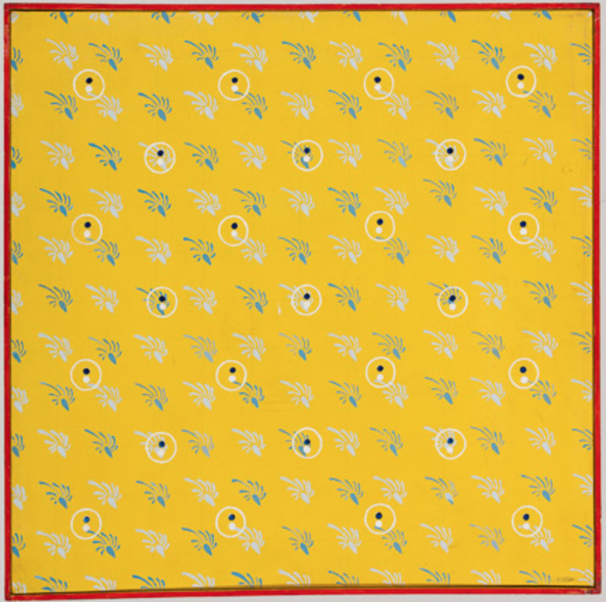 Untitled, Acrylic on stretched canvas with painted strip frame, 24.5" x 24.5," 1982c, signed C. Cain
