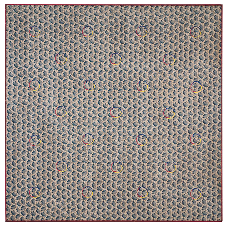 Recurring Small Forms #28, Acrylic on printed fabric laminated to canvas with Roplex with painted strip frame, 60.5" x 60.5, " 1882 signed Charlotte Cain verso