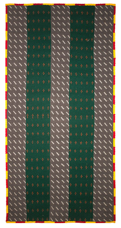 Brooks Brothers #1 with Peruvian Border, Machine knitted wool laminated with Rhoplex to canvas, 65.5" x 32.5," 1977- 1,1978(?), i Tiny Hole in Deep Green (OFP)
