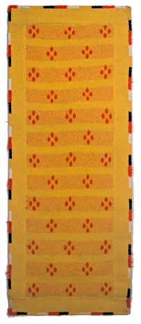 Narrow Kitchen Yellow, Machine knitted hanging laminated with Rhoplex to canvas,50.75" x 19.75," 1979, Charlotte Cain,