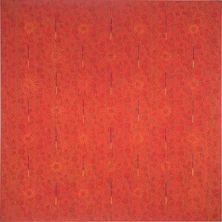 recurring small forms #27, acrylic on canvas with painted strip frame, 60.5" x 60.5, " 1982 signed on verso