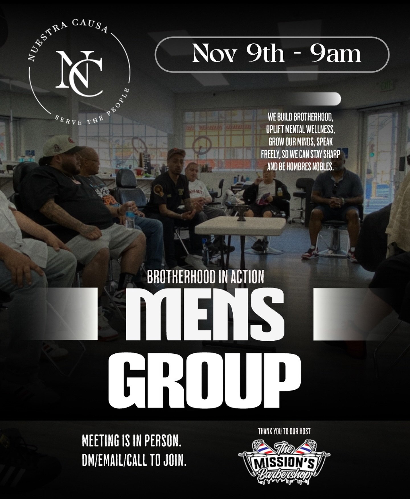 Monthly Mens Group next Sunday 9am. Come build brotherhood and uplift mental wellness with some good brothers doing good things. DM/Email to sign up.