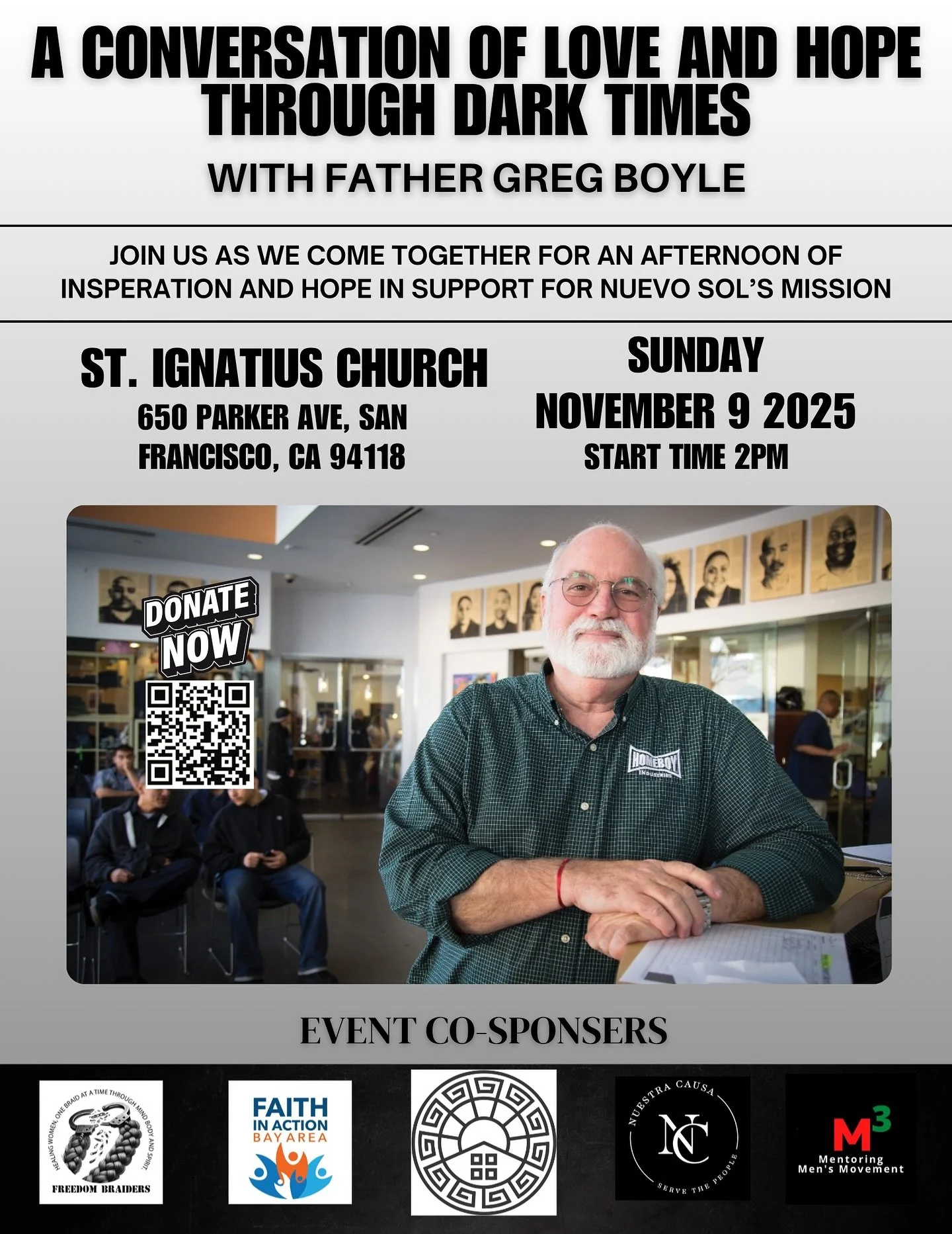 This Sunday, Nov 9th at 2PM we come together in community and spirit. 

Nuestra Causa, alongside Faith in Action, Freedom Braiders, and Mentoring Men&rsquo;s Movement, is proud to co-sponsor this gathering in support of our sister agency Nuevo Sol Da