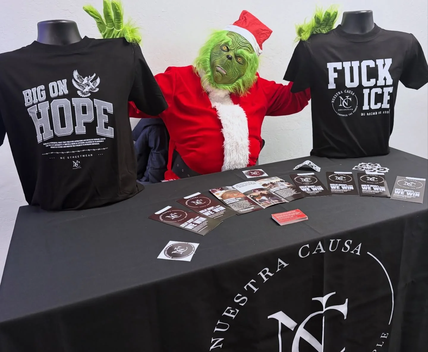 The Grinch says: don&rsquo;t just shop, help fund the movement.
Every purchase directly supports our work.
Last-minute gifts at @nuestracausacollective.
Link in bio.