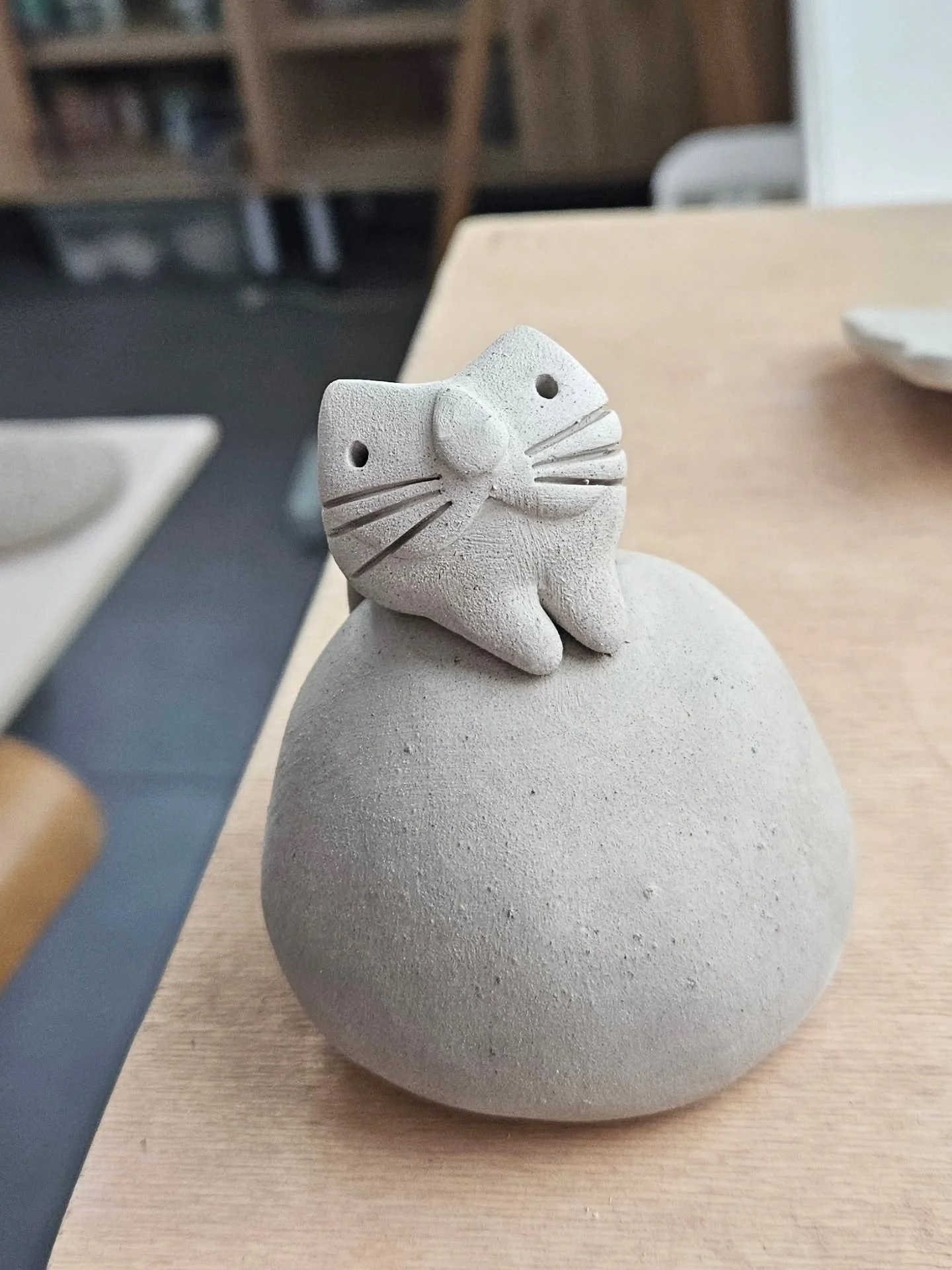Parfois, j'ai juste envie de mettre un chat sur un caillou. Il est content, je suis contente, on est contents et vous ? (argile non cuite) 

Sometimes I just want to put a cat on a rock. He's happy, I'm happy, are we happy and you? (unfired clay )

#