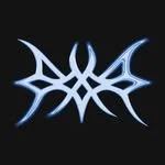 A stylized, symmetrical logo resembling abstract tribal or gothic design with sharp, intertwined lines on a black background. Logo for [ASTRO PROJECT], a collaborative partner for digital fashion brand [ze Luna].