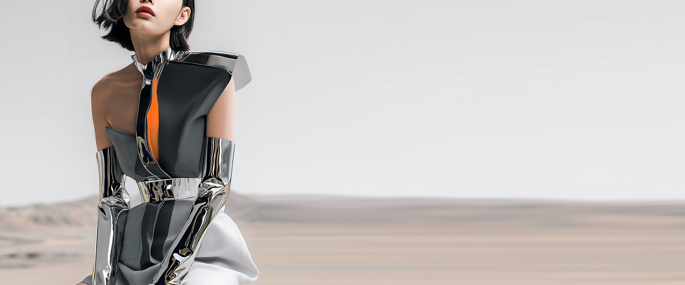 A cover piece for digital fashion brand [ze Luna]'s latest [Offworld] release, featuring a fashion piece with avant-garde aesthetics and otherworldly vibes.