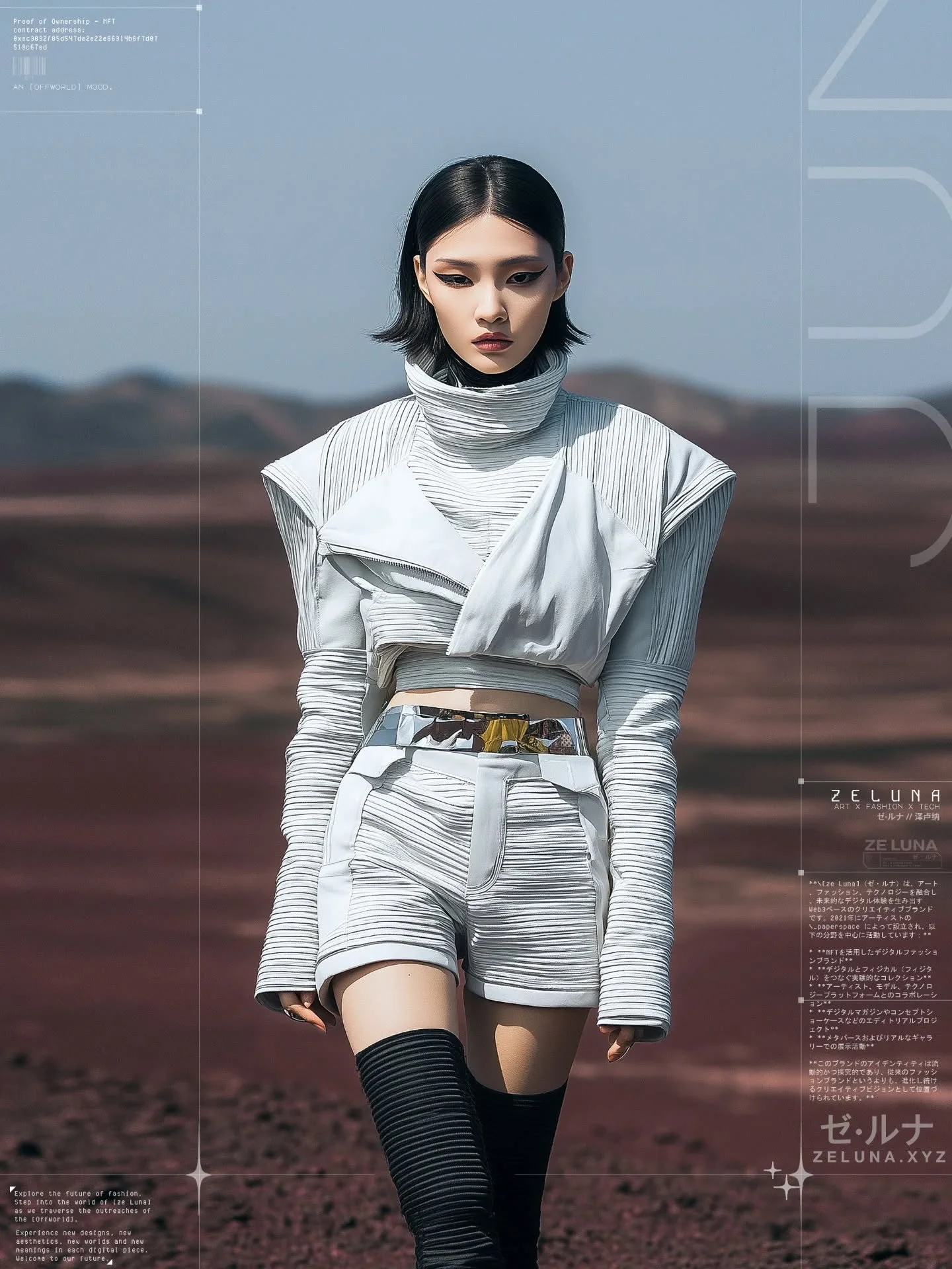 &gt; E11

&gt; Model : Jun @jun.xeda 
&gt; Digital : @the_syky 

Art x Fashion x Tech
www.zeluna.xyz