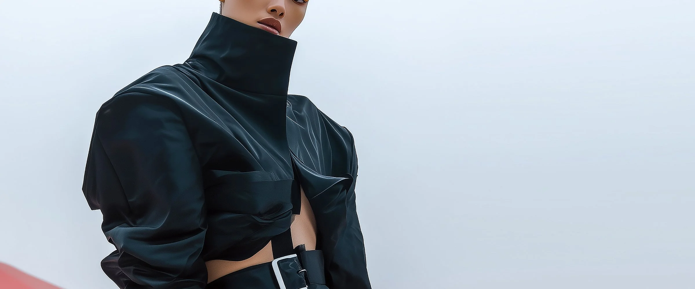 A cover piece for digital fashion brand [ze Luna]'s latest [Offworld] release, featuring a fashion piece with avant-garde aesthetics and otherworldly vibes.