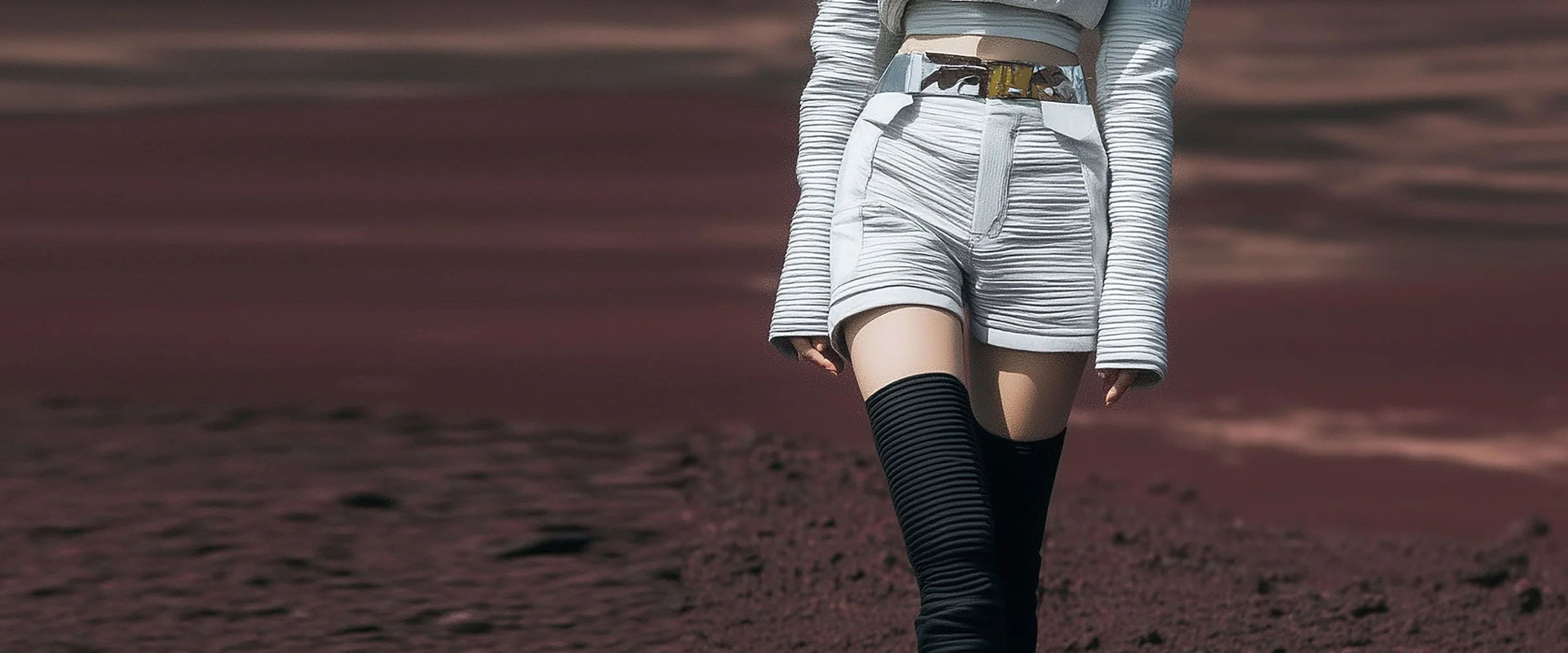 A cover piece for digital fashion brand [ze Luna]'s latest [Offworld] release, featuring a fashion piece with avant-garde aesthetics and otherworldly vibes.