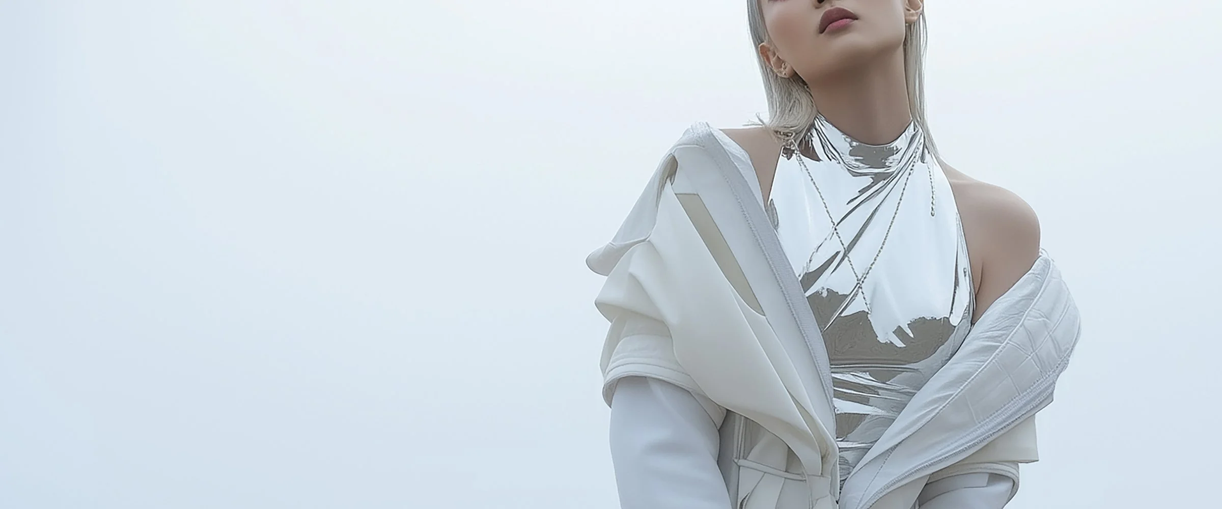 A cover piece for digital fashion brand [ze Luna]'s latest [Offworld] release, featuring a fashion piece with avant-garde aesthetics and otherworldly vibes.