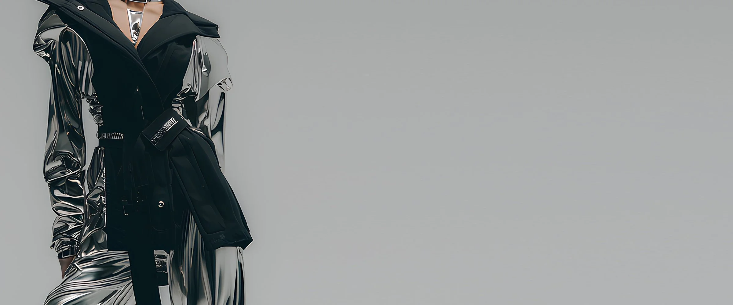 A cover piece for digital fashion brand [ze Luna]'s latest [Offworld] release, featuring a fashion piece with avant-garde aesthetics and otherworldly vibes.