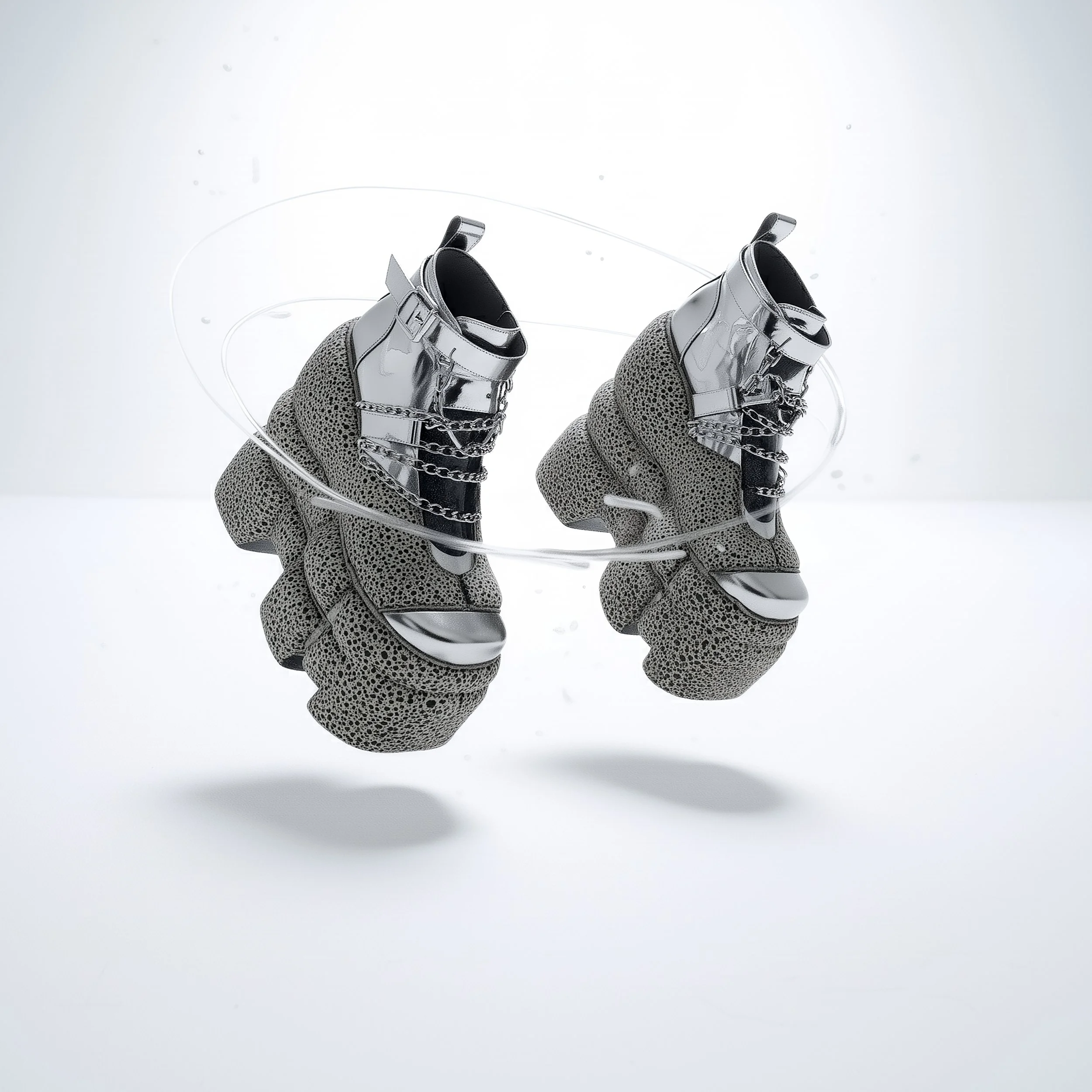 A pair of avant-garde otherworldly sneakers inspired by the exoplanets of the universe. Released as part of the [Offworld] collection by digital fashion brand [ze Luna].