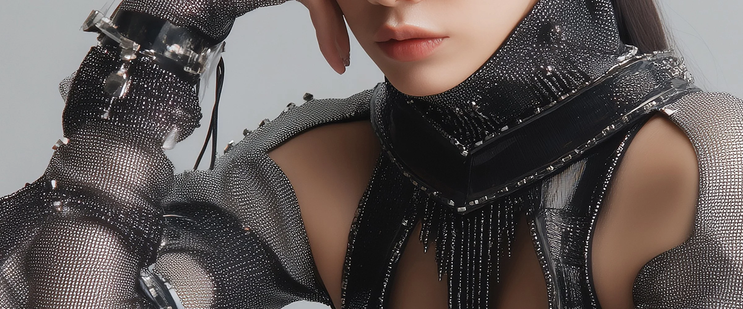 A cover piece for digital fashion brand [ze Luna]'s latest [Offworld] release, featuring a fashion piece with avant-garde aesthetics and otherworldly vibes.