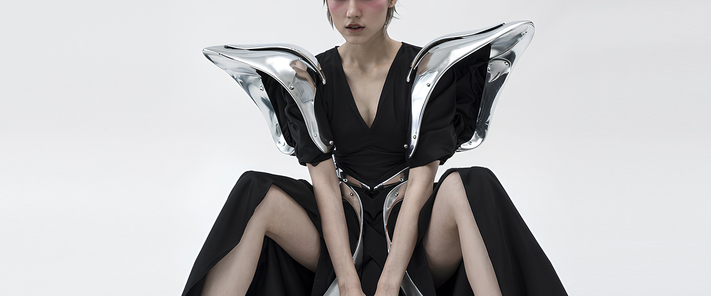 A cover piece for digital fashion brand [ze Luna]'s latest [Offworld] release, featuring a fashion piece with avant-garde aesthetics and otherworldly vibes.