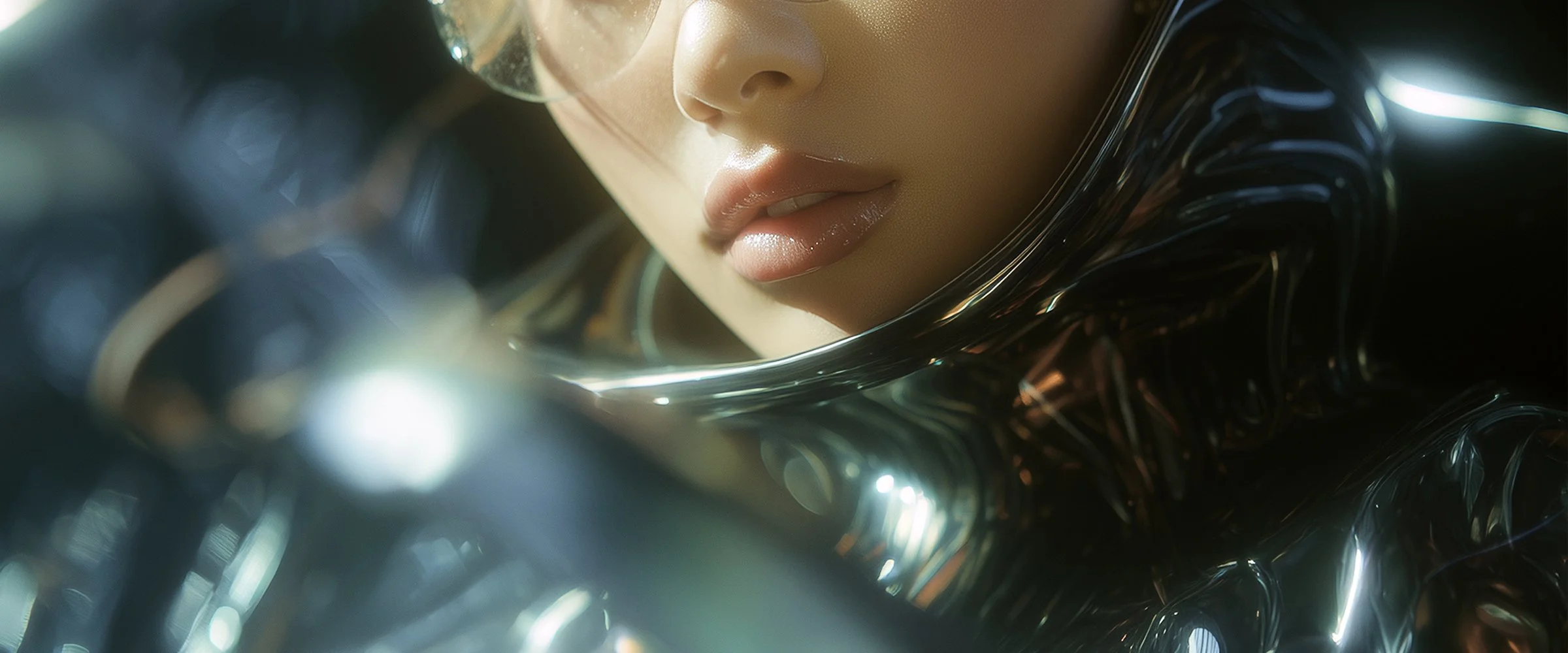 A cover piece for digital fashion brand [ze Luna]'s latest [Offworld] release, featuring a fashion piece with avant-garde aesthetics and otherworldly vibes.