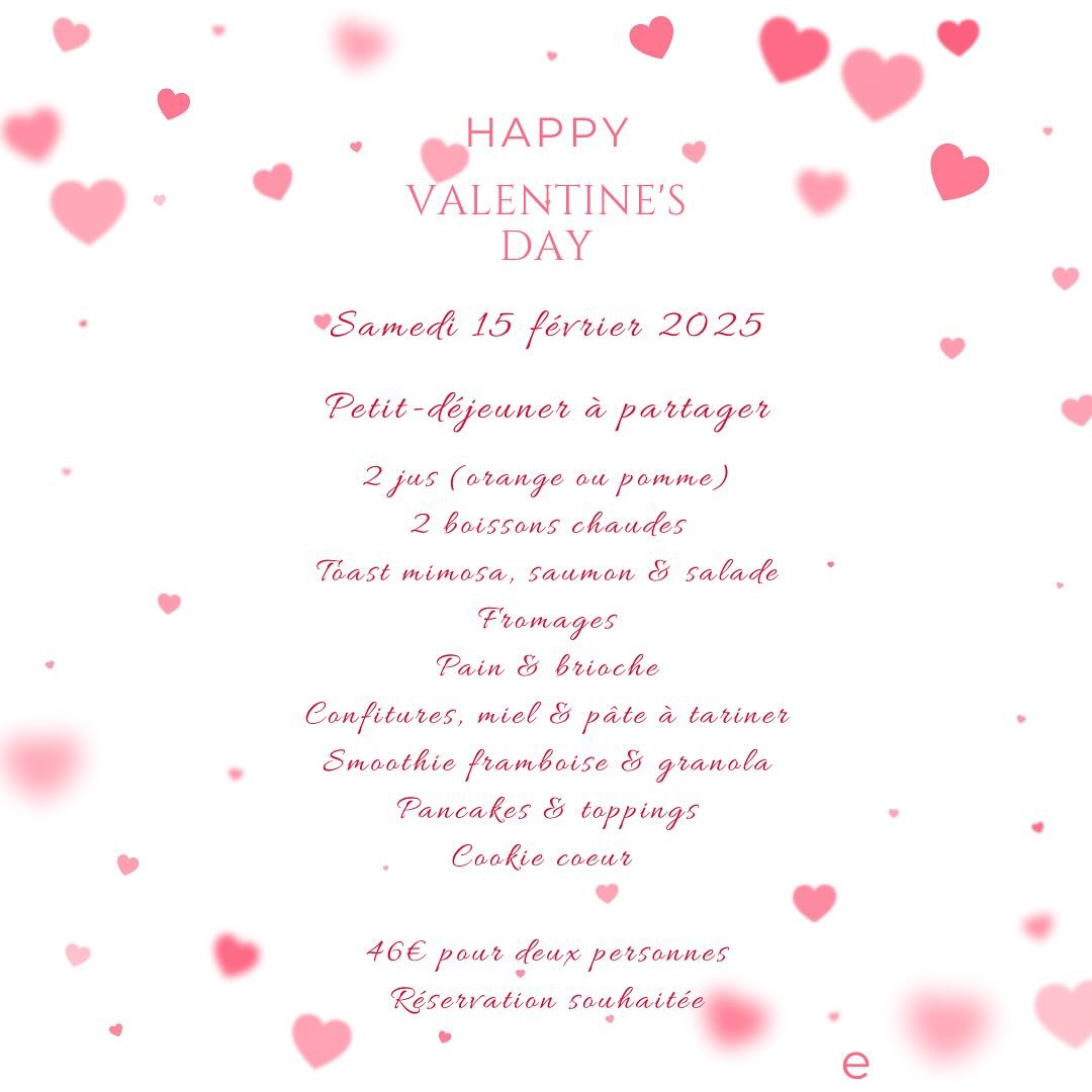 💕🫶🏻 Petit-d&eacute;jeuner de Saint-Valentin ✨💕

Nous vous proposons un petit-d&eacute;jeuner &agrave; partager &agrave; l&rsquo;occasion de la Saint-Valentin 💕

💌 Quand? Le samedi 15 f&eacute;vrier de 8h30 &agrave; 11h

Pour une bonne organisat