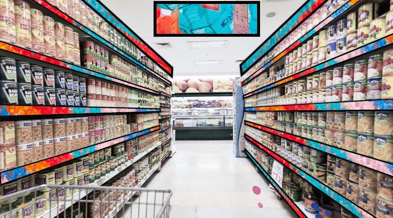 Ultra-wide stretched digital display for supermarket