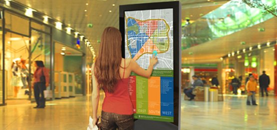 Freestanding digital displays touchscreen