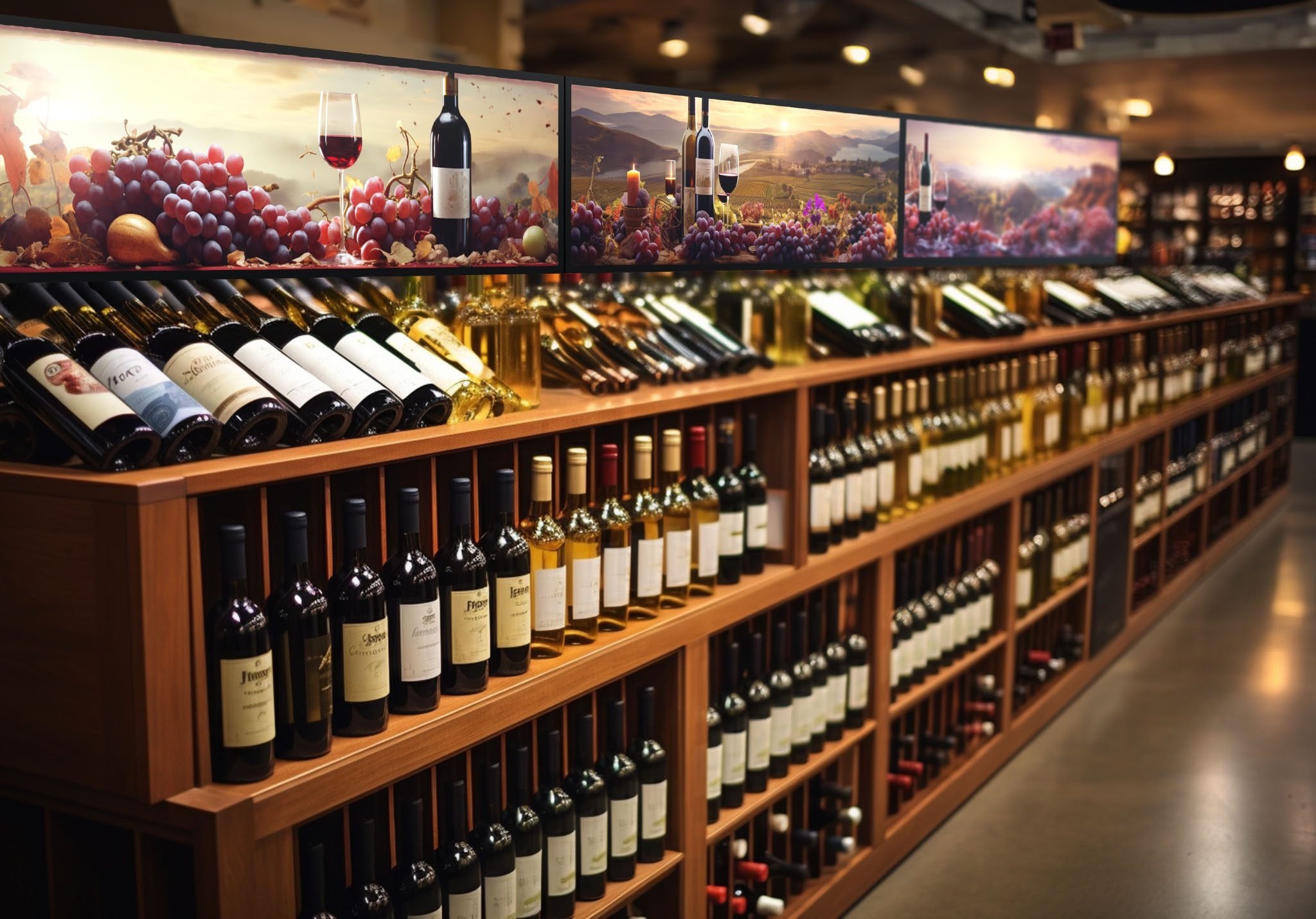 ultra wide stretched digital display for wine display