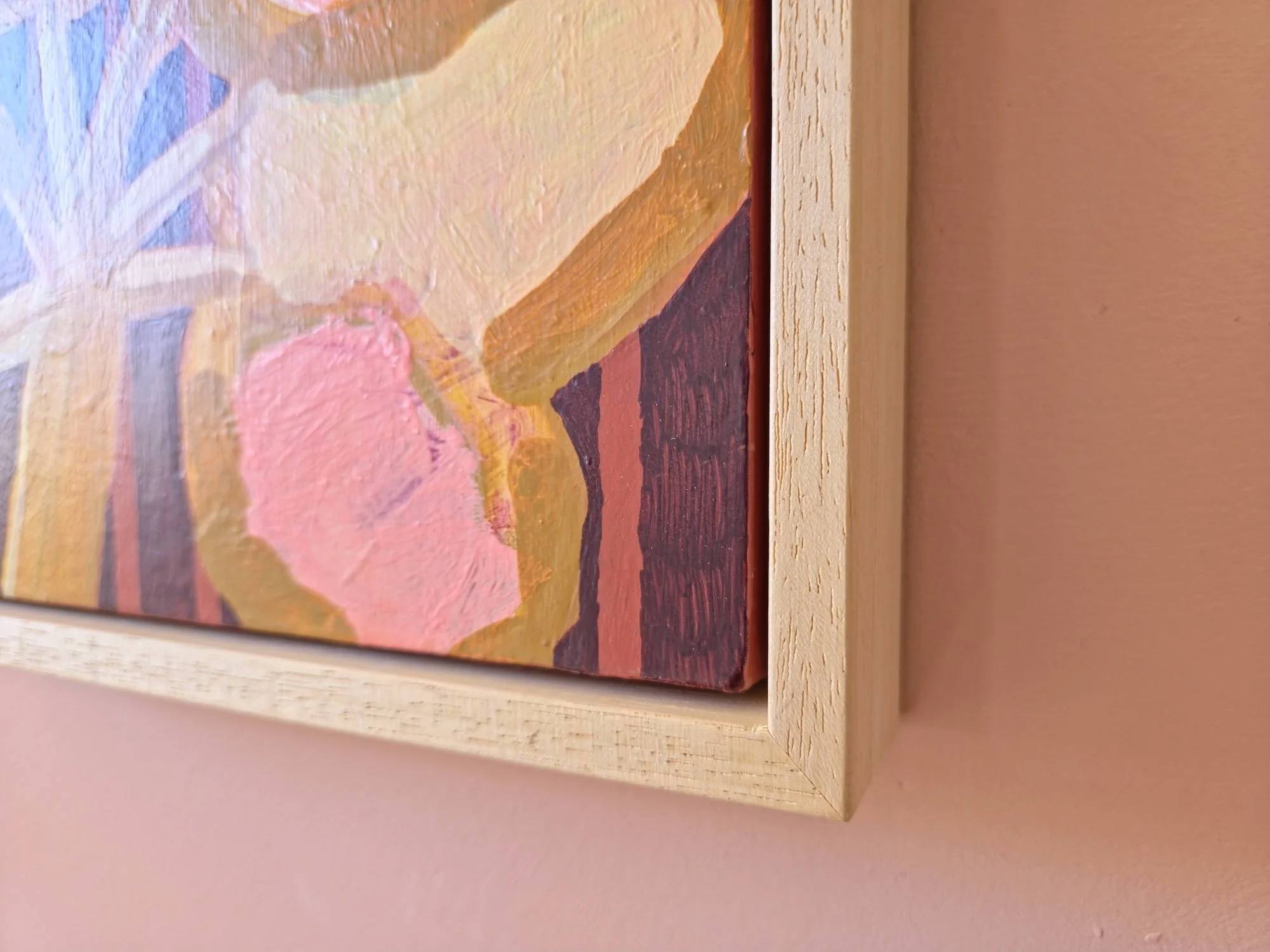 framed botanical painting in pinks and browns, detail